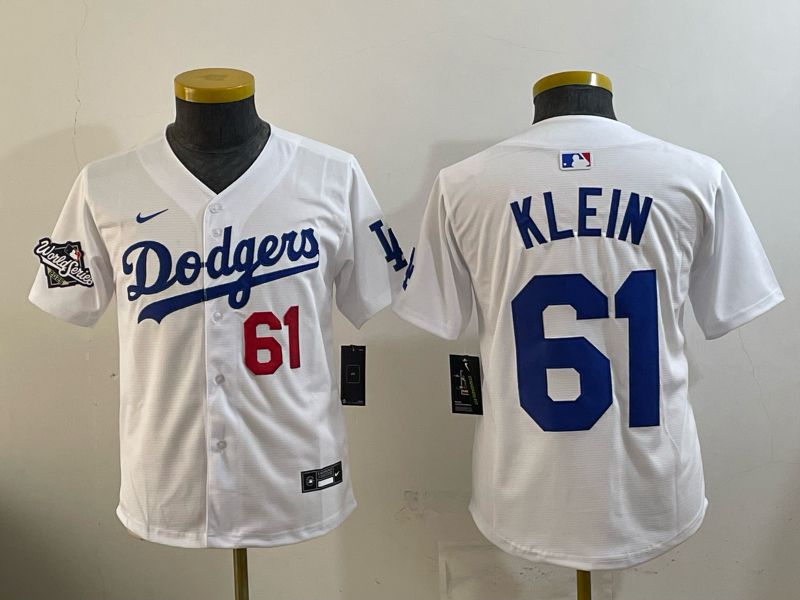 Youth 2025 Nike Los Angeles Dodgers #61 Klein White Game MLB Jersey 07->youth mlb jersey->Youth Jersey